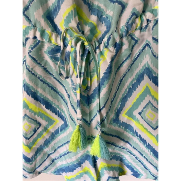 New Southern Tide Blue Kendall Geometric Print Short Romper tassels pockets M - Picture 2 of 9